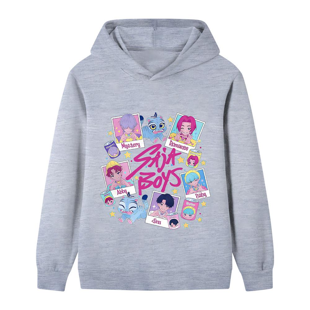 

B1206 Kids Boys Girls Sajaboys Kpop Rumi Zoey Mira Print Long Sleeves Hoodie 170cm сірий
