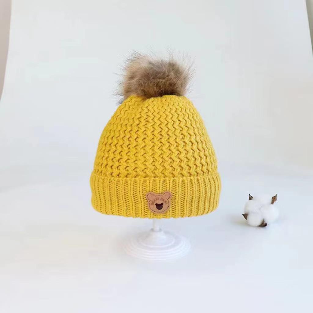 Autumn and Winter Children's Hats, Scarves and Gloves Three-piece Set, Winter Thermal Plush Men's and Women's Children's Bear Wool Hats