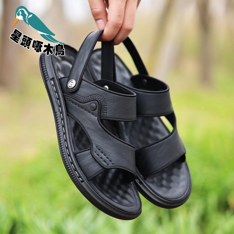

2025 summer new star-headed woodpecker men s sandals leather soft-soled casual sandals dual-purpose sandals 38