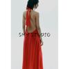 Summer New Product Women's Clothes French Style Design Bowknot Decoration Hanging Collar Midi Skirt Long Dress 8039116