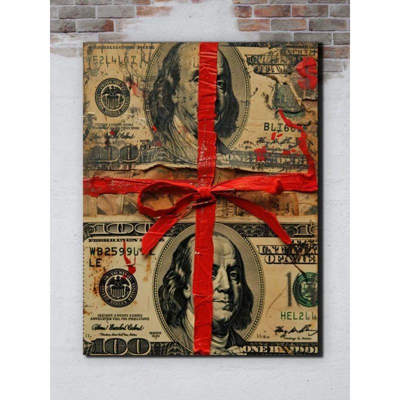 Money Banknotes Wall Art, Cash Decor Painting 20x30cm
