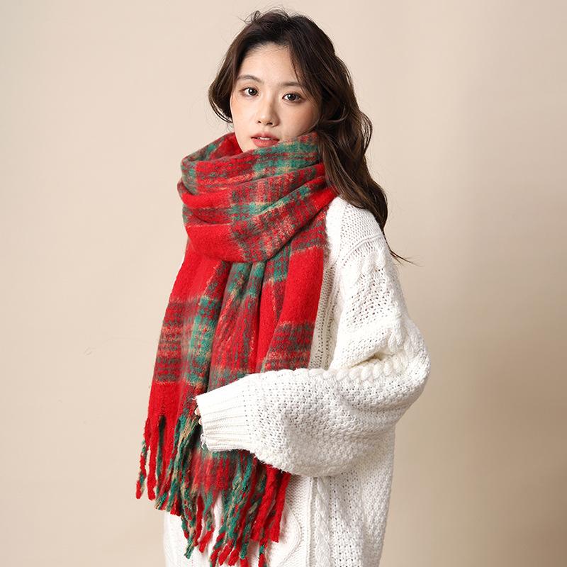 Scarf women's autumn and winter new plaid thickened shawl high-end atmosphere warm scarf