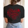 Damen Europäische Größe Rundhals T-Shirt - Rot "LOVE"/Valentinstags Doppelseitiger Druck, Weich Dehnbar, Atmungsaktiv, Frühling-Sommer-Herbst