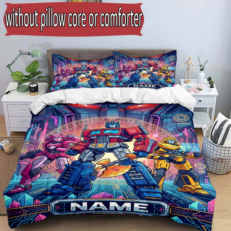 3pcs Duvet Cover Set (1*Duvet Cover + 2*Pillowcase, Without Core), Custom Name Transformers Pattern Bedding Set, Home Bedroom Decor Gift