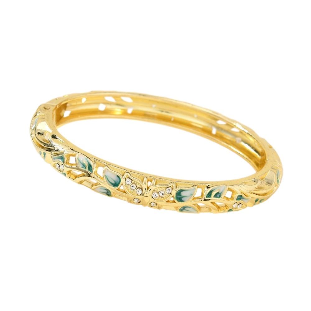 Colorful Vintage Cloisonne Bangle Enamel Women's Hand Bracelet Flower Crystal Bangle  Girls