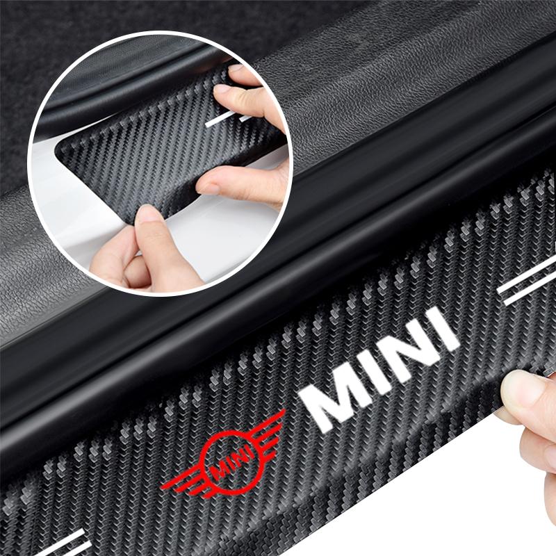 4Pcs Carbon Fiber Car Door Sill Protection Sticker Anti-scratch Refit For BMW Mini Cooper F54 F55 F56 R56 R60 SONE Roadster Clubman Coupe