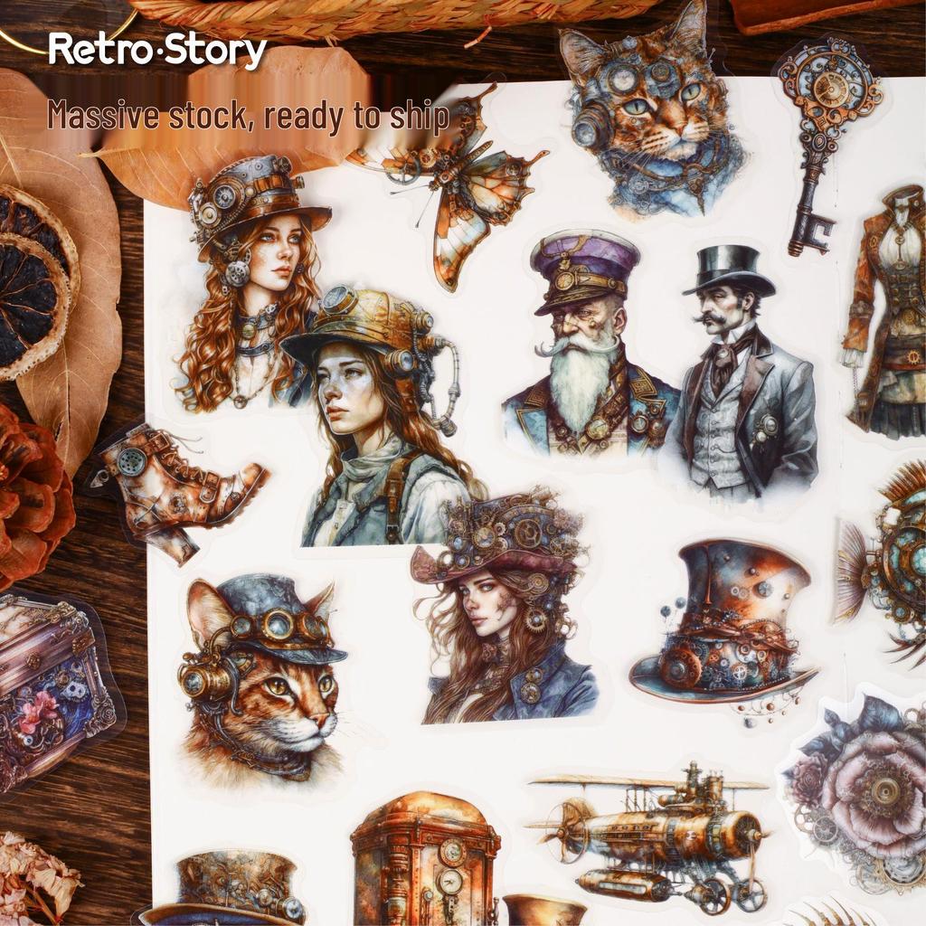 Steampunk Era Retro Character Decorative Stickers - 20 Sheets for Creative DIY Journaling