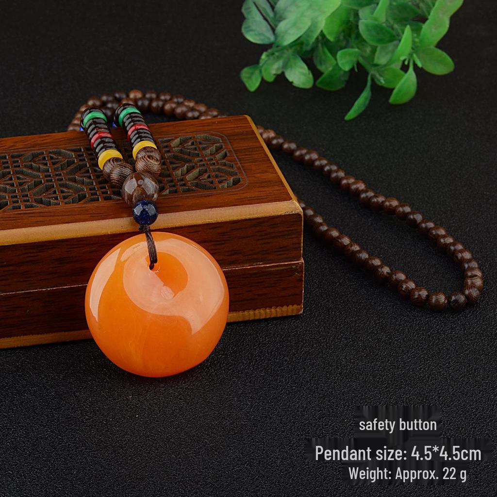 Retro Etniskt Hänge Halsband i Bomull och Lin med Träpärlor och Bodhi-berlock