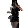 Sex Underwear PU Bright Leather SM Chain Bondage Binding Hollow Patent Leather Tight Dress Set Women's Hair