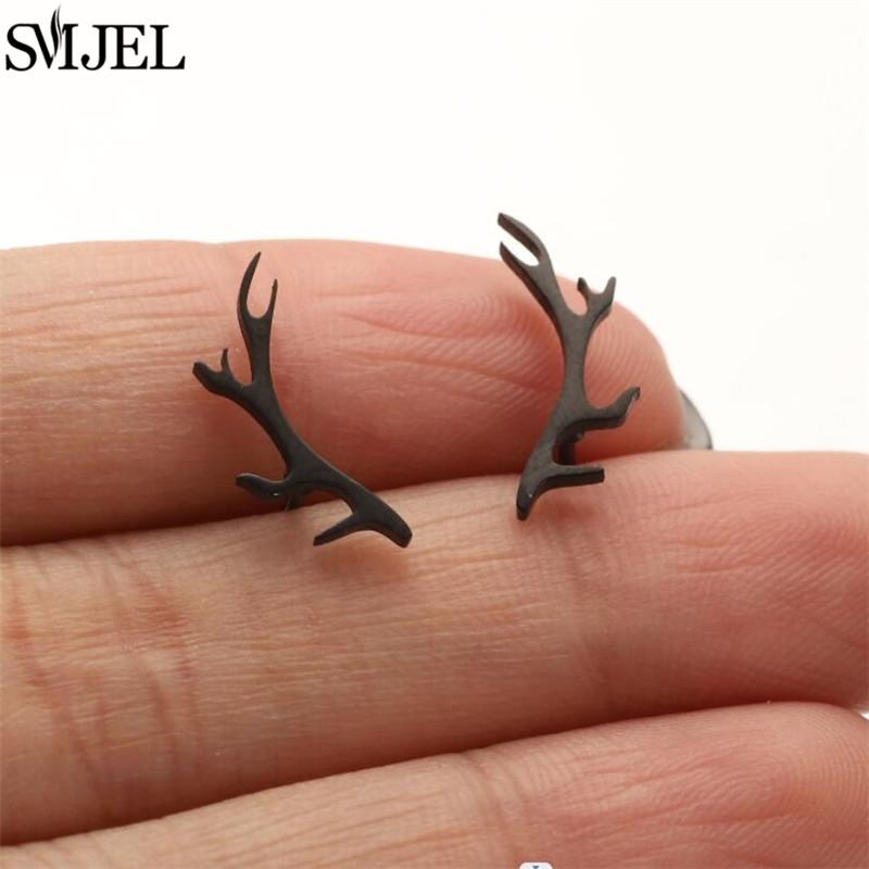 SMJEL Minimalist Silver Color Deer Horn Earrings Women Christmas Jewelry Cute Elk Antler Ear Studs Unique Tree Branch Earings
