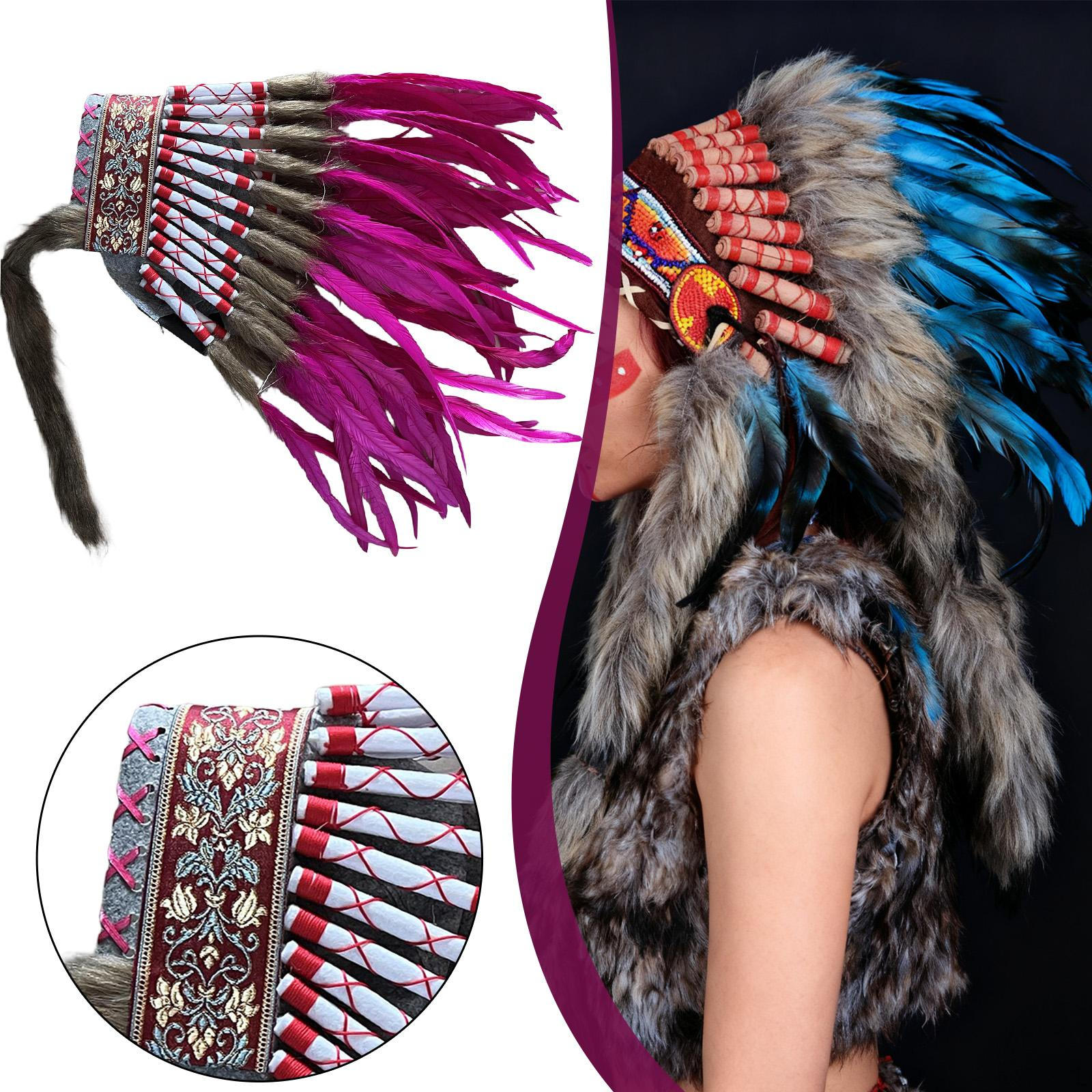 

Искусственное перьевое головное украшение Взрослый Головной убор вождя Индейская шляпа для карнавального сценического шоу розы красного