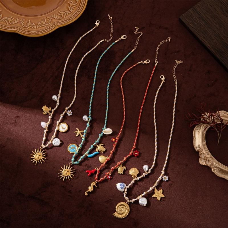 Collana intrecciata Collana corda in acciaio inossidabile Collana con ciondolo a charm Collana regolabile Adatta per l'uso quotidiano