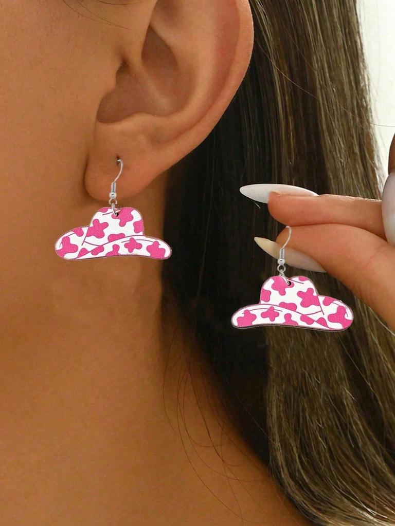 1 Pair Western Cowgirl Style Versatile Pink Acrylic Wavy Cowboy Boot Drop Earrings, Suitable For Women Party And Everyday Wear