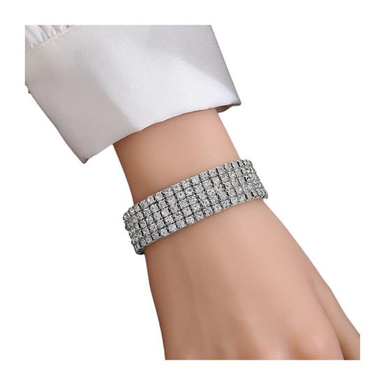 Women Bracelet Multi-row Sparkling Rhinestones Wristband Waterproof Nickel-Free Wristwear Minimalist Design Versatile Bracelet Jewelry Piece