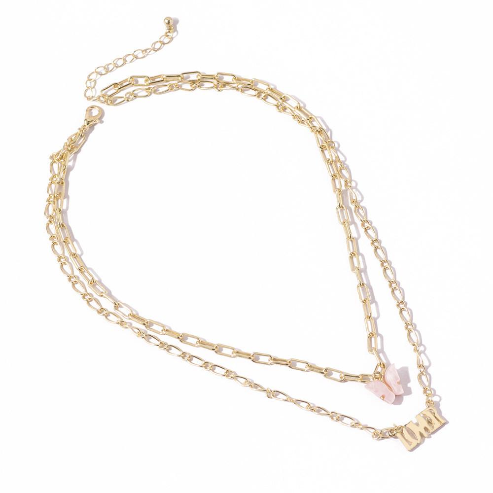 

Butterfly Trendy Pink Lover Necklace Features Alluring Double Layer Design For Women