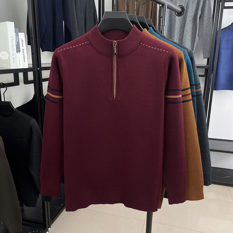 Original Luxury Men'S Half Zipper Thicken Knitt Sweater Autumn Winter New Fashion Color Contrast Long Sleeve Casual Menswear Top