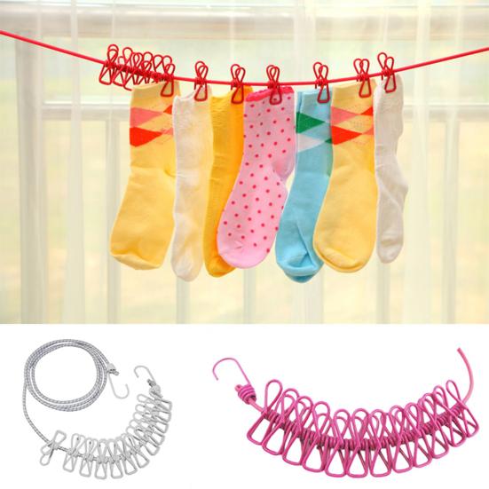 180cm Elastic Outdoor Clothesline Pants Laundry Drying Hanger Rope with 12 Clips