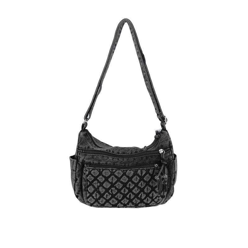 

Джинсовая многослойная маленькая квадратная сумка женская на плечо кроссбоди чёрный