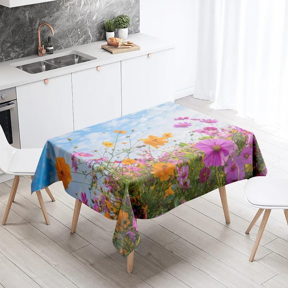 Natuurlandschap Kleurrijk Bloemen Tafelkleed Vlekbestendig Waterdicht Rechthoekig Keuken Eettafel Woondecoratie