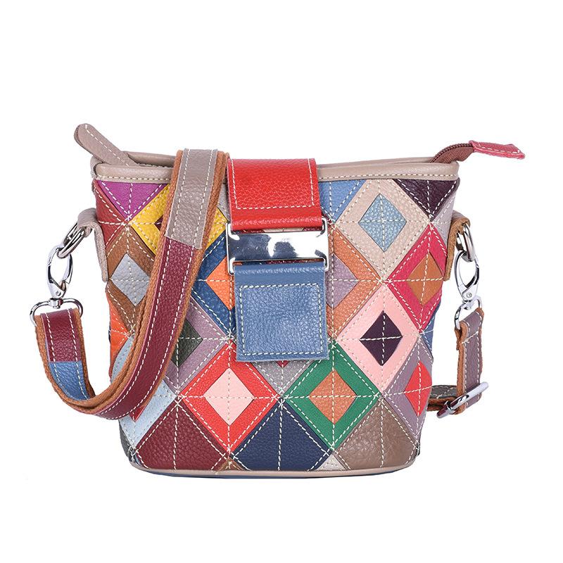 

Leather Bag First Layer Cowhide Women S Bag Color Contrasting Messenger Shoulder Bag Women S Small Bag Fresh And Sweet