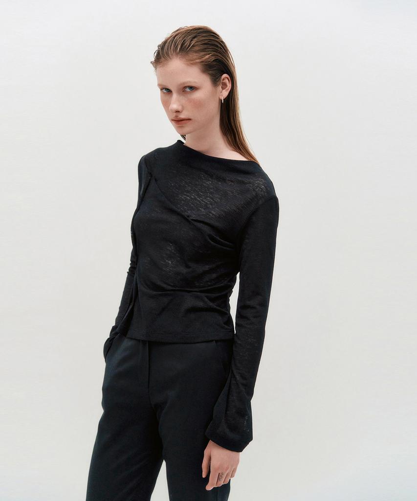 Kimjisu Dozi - Draped Jersey Top _ Black