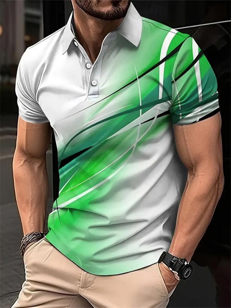 Men Simple Trend Summer 3D Printed Short Sleeve Polo Shirt Casual Oversized Tops