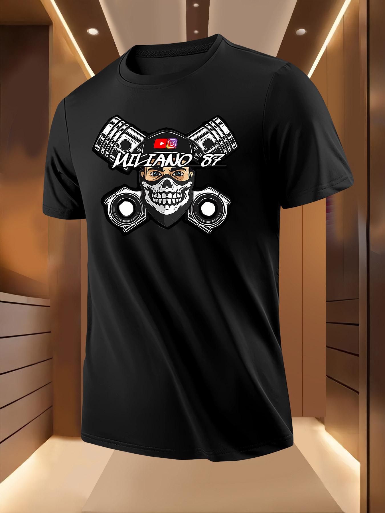 Skull Engine Badge Print Tshirt - Breathable Lightweight ... XXL