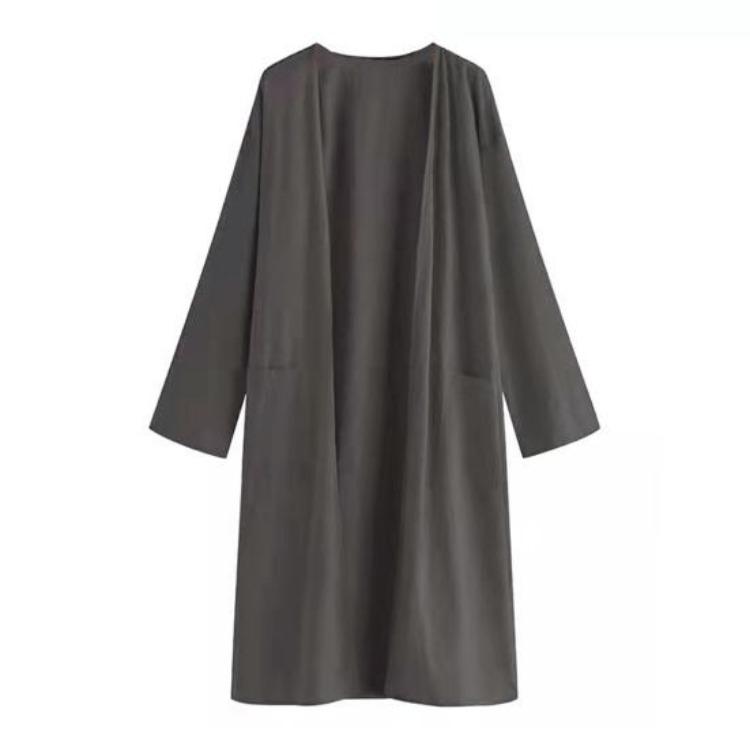 Summer Women's Long Trench Coat Cotton V-Neck Cardigan Sun Protection Long Sleeve Jacket Causal Outwear Robe