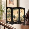 Yousheng Mini Floral Folding Screen Rustic 3 Panel Room Dividers Chinese Style Vintage Desktop Folding Screen Feng Shui Ornaments for Home Table Decor