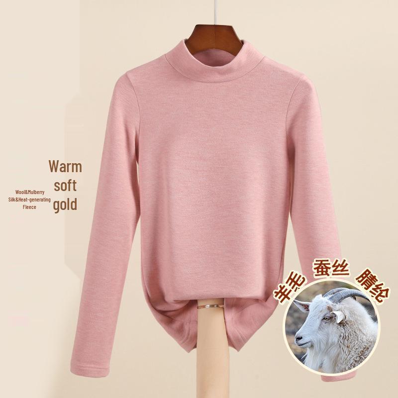 Women's Mulberry Silk Wool Fleece-Lined Warm Base Layer, Mid-High Neck, Autumn/Winter 2025 Collection