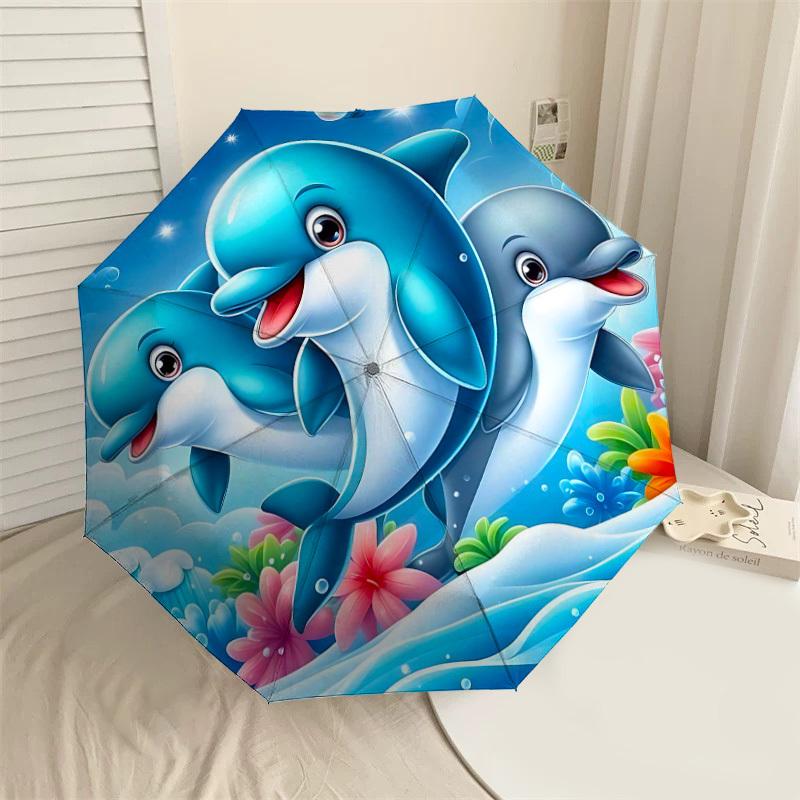 

1PC Dolphins Ocean Umbrella-8-Rib Reinforced Portable Folding Travel Suitable for All Seasons Outdoor Daily Use Is an Ideal Choice -F326