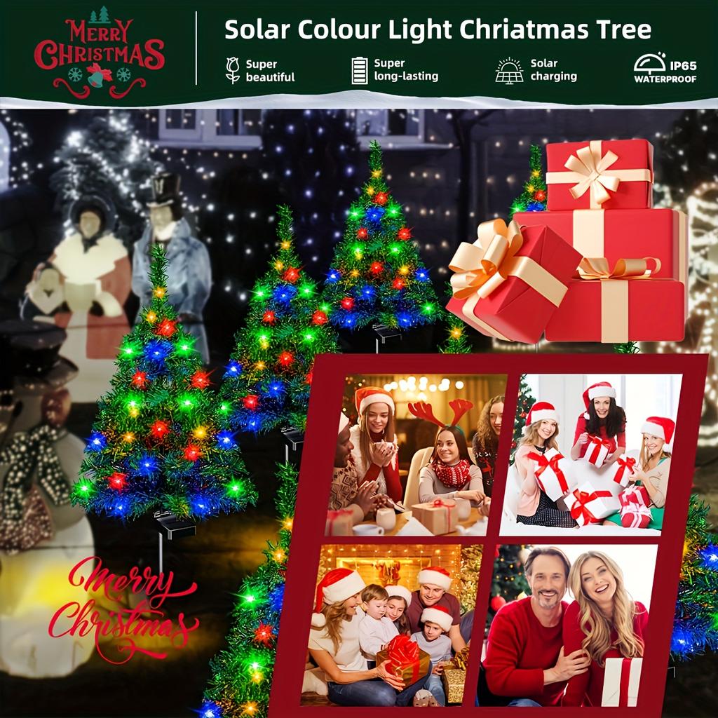 Colorful Solar Christmas Tree Lights Outdoor Lawn Yard Garden Festive Atmosphere Lamp Holiday String Decor for Patio Home Party