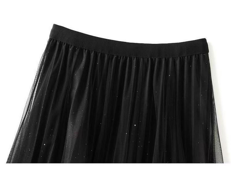 Women's Starry Sky Pleated Mesh Skirt - Stylish Autumn/Winter 2025