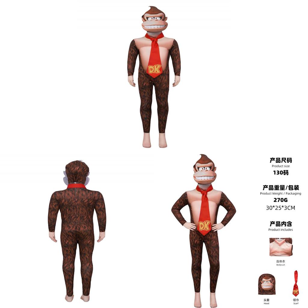 Super Mario Bros Donkey Kong Cosplay Costume For Kids And Adults With Gorilla Head Mask For Halloween Party