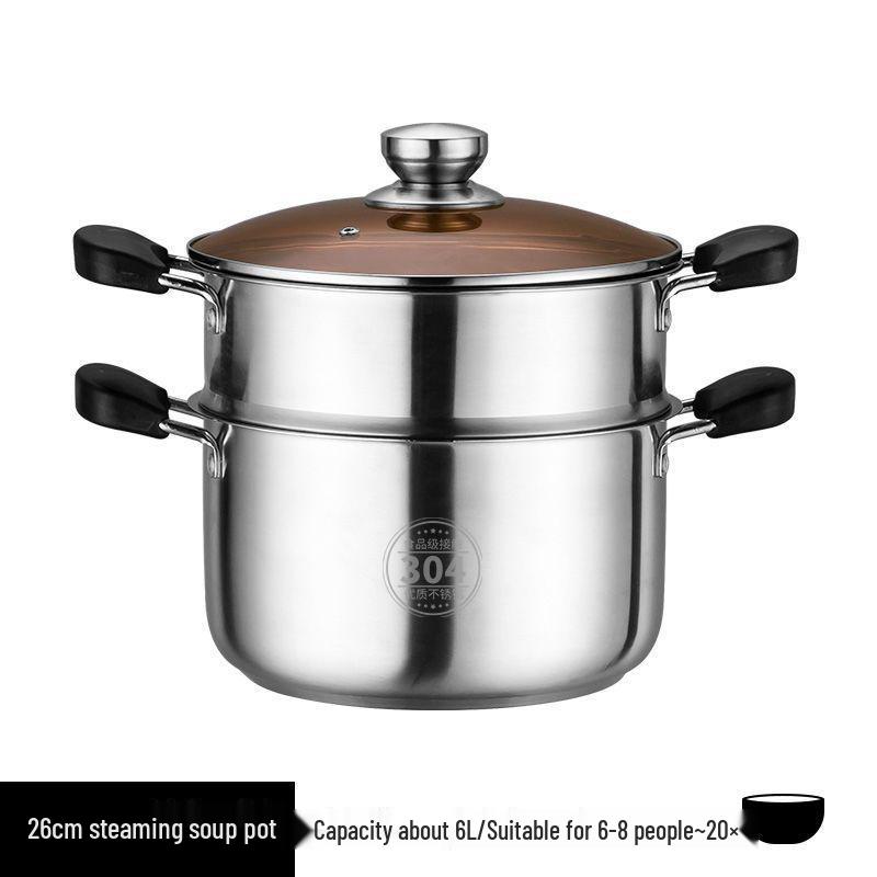304 Stainless Steel Multi-Purpose Cookware: Soup, Milk, Baby Food, Porridge, and Hot Pot for Gas and Induction Stoves.