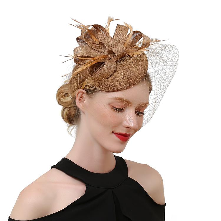 European and American retro hemp yarn bridal headgear feather hair accessories flower mesh headband dinner dress cheongsam accessories