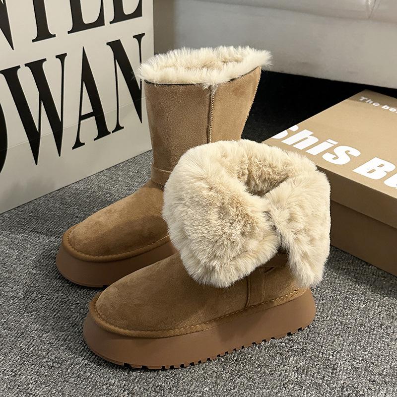 Simple design thick-soled snow boots heightening short boots women's autumn and winter retro versatile niche sweet sister cotton boots