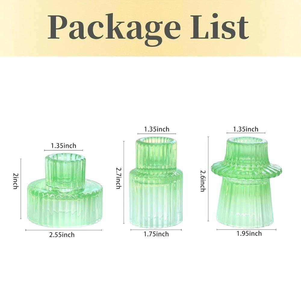 3Pcs Double Sided Vintage Ribbed Taper Glass Candle Holders for Table Centerpieces, Wedding Decorations Dinner Parties