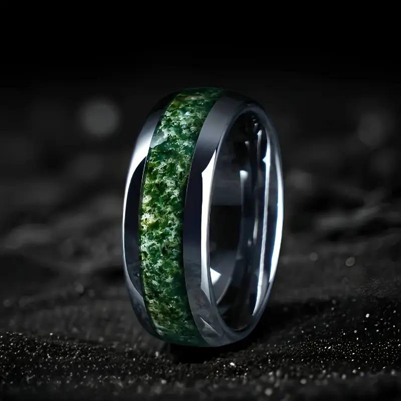 8MM Fashion Men Titanium Wedding Rings Green Shell Inlay Stainless Steel Rings For Men Engagement Wedding Band Anniversary Gifts