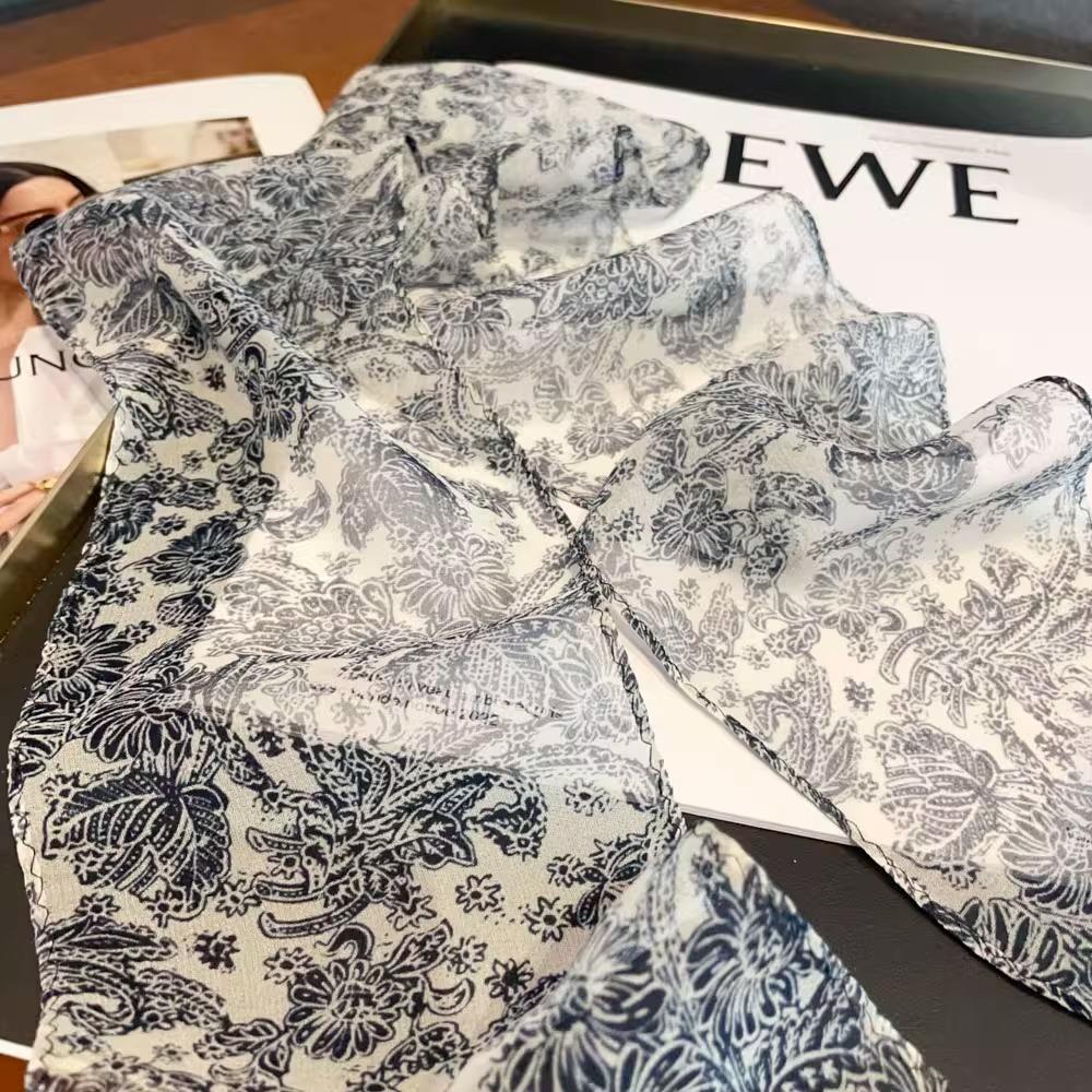 111% Mulberry Silk Diagonal Scarf French Hepburn Silk Small Silk Scarf Women's Silk Diagonal Streamer Long Thin Scarf