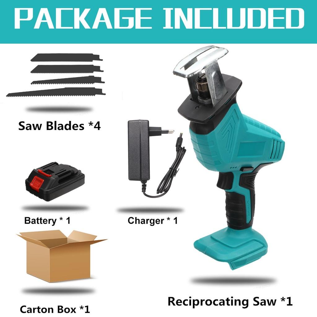 98VF Green Cordless Reciprocating Saw with 1/2pc Li-ion Battery 4 Blades Portable Rechargeable Metal Wood Cutting Tool