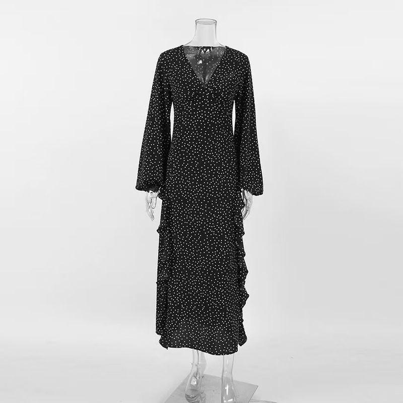 

New Arrival Russia Retro V-neck Puff Sleeve Polka Dot Ruffles Dress V-Neck Polka Dot Dres Wave point S