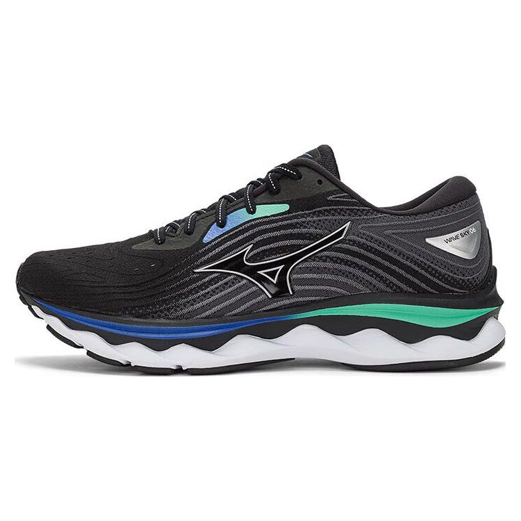 Mizuno Wave Sky 6 Comfortable Shock Absorption Slip Resistant Durable Low Top Running Shoes Men Sneaker Black Silver Green J1GC220255