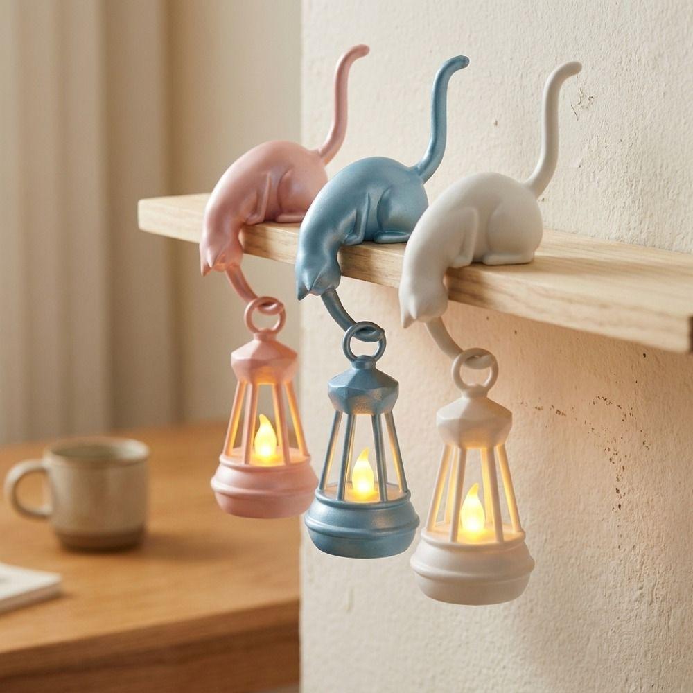 Cute Figurine Cat Wall Hook Light 3D Printed Cat Decor Lamp Cat Shaped Hook Desk Organization