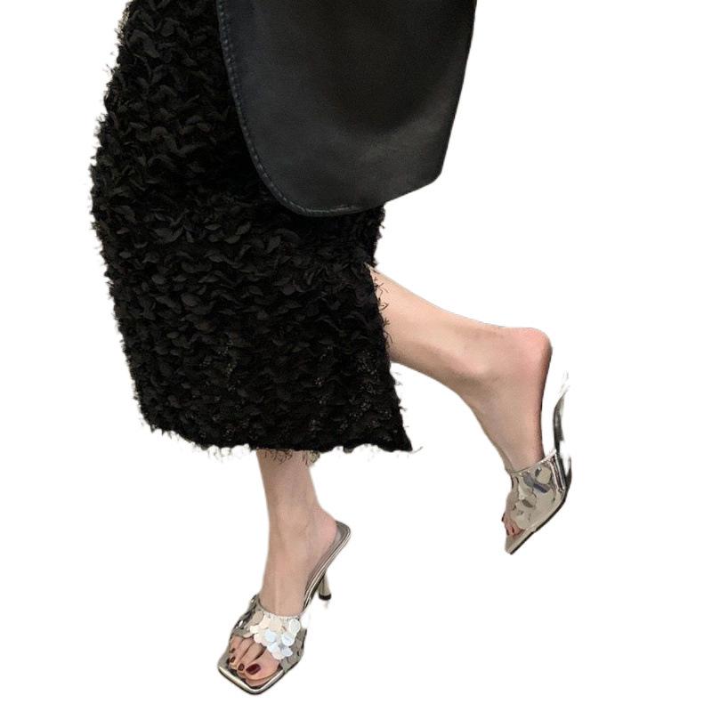 Dámské 2025 Stříbrné Francouzské Niche High-End Venkovní Sandály Žabky na Vysokém Podpatku