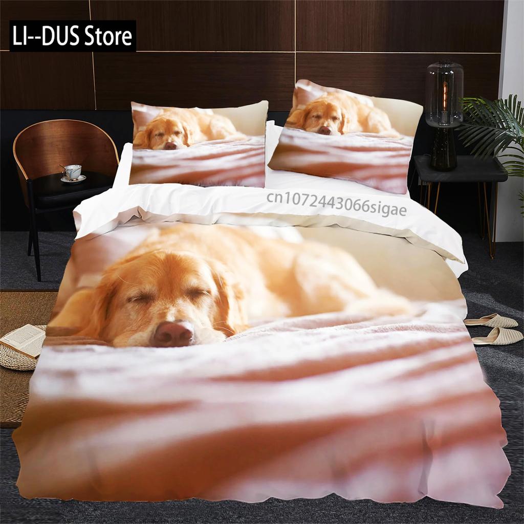 Brown Golden Retriever Duvet Cover Twin Animal Pattern Bedding Set 3 Piece Comfort Comforter Cover And 2 Pillowcases Full Size