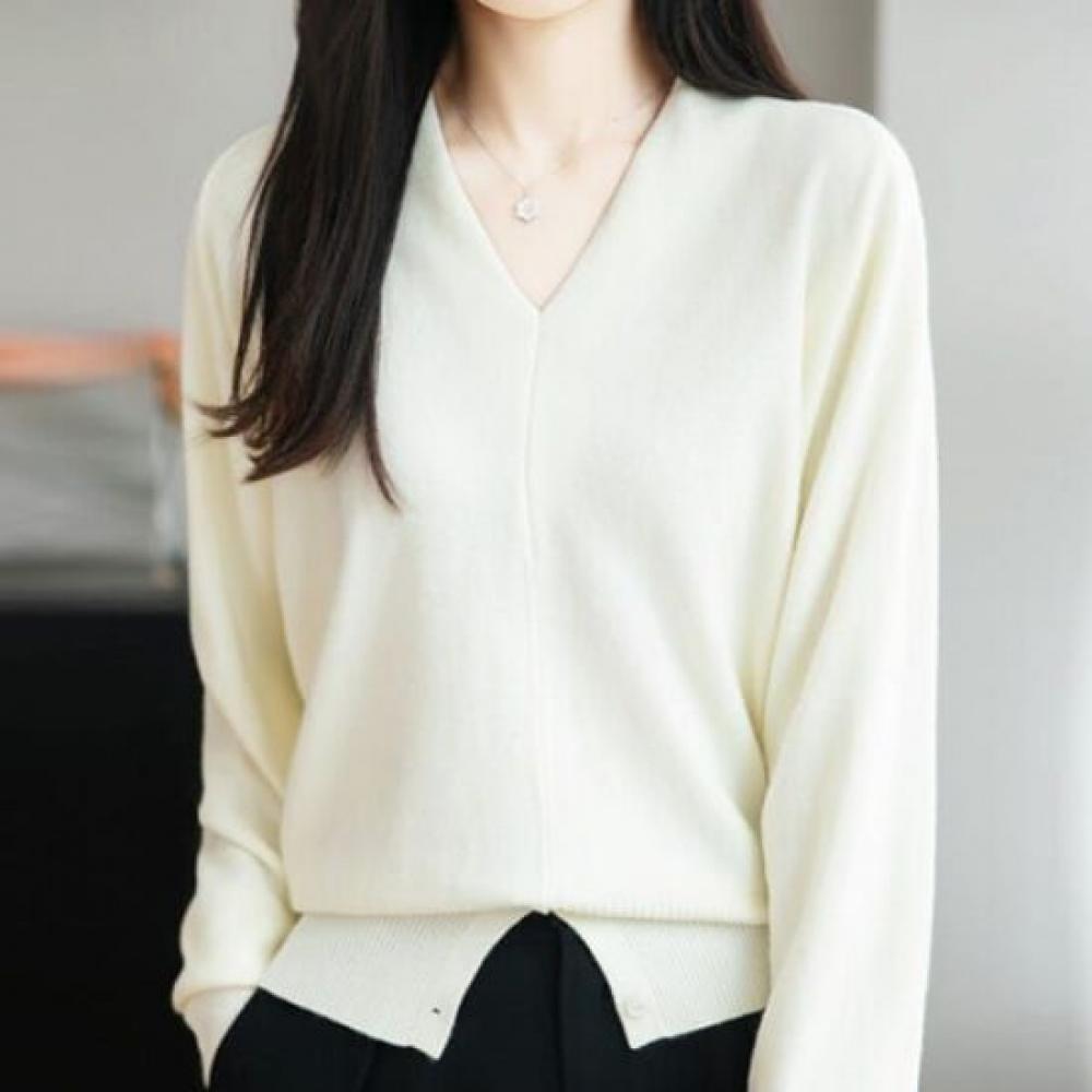 NaVaVa Women S SofT Plain SpliT Hem V Neck Long SleeVe KniT T ShirT Nk3351