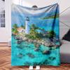An Island with Lighthouse In Middle of It.-Themed Blanket - Comfortable Flannel Fabric Hypoallergenic Suitable for All Seasons - I