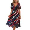 Women's Casual V Neck Short Sleeve Dress Independence Day Print Floral Pattern Knee Length Summer Dress