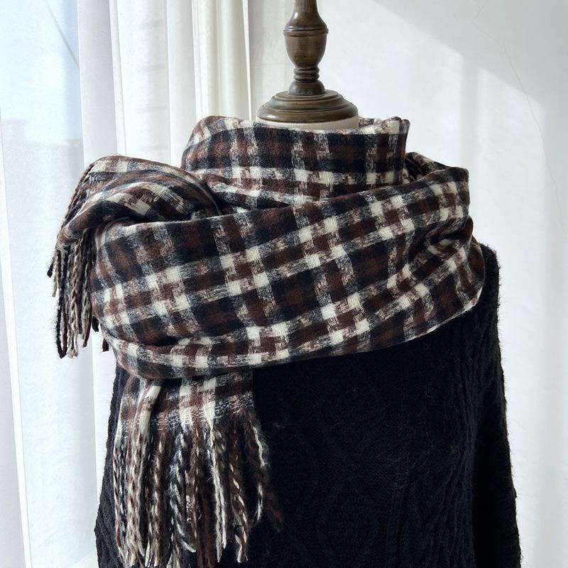 Scarf Women's Autumn and Winter New Imitation Cashmere Warm Scarf Big Windmill Plaid Shawl Windproof & Warm, Multi-Color Options for Casual Outings